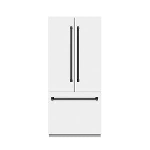 ZLINE Autograph 36" 19.6 cu. ft. French Door Built-In Bottom Freezer Refrigerator with Water Dispenser and Ice Maker in White Matte with Graphite Gray Interior and Matte Black Accents, GRBIVZ-WM-36-MB
