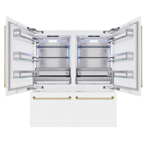 ZLINE Autograph 72" 39.6 cu. ft. French Door Built-In Bottom Freezer Refrigerator with Water Dispensers and Ice Makers in White Matte and Polished Gold Accents, RBITZ-WM-72-G