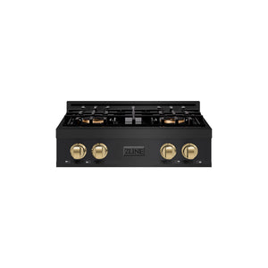 ZLINE Autograph 30" Classic Gas Rangetop with 4 Burner DuoPro™ Cooktop in Black Stainless Steel and Champagne Bronze Accents, PCRTBZ-30-CB