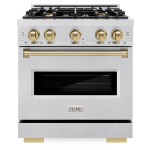 ZLINE Autograph 30" 4.2 cu. ft. Classic Dual Fuel Range with 4 Burner Gas Cooktop and Electric Convection Oven in Satin Stainless Steel with Champagne Bronze Accents, CDRSZ-30-CB
