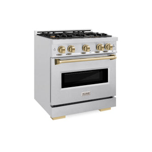 ZLINE Autograph 30" 4.2 cu. ft. Classic Dual Fuel Range with 4 Burner Gas Cooktop and Electric Convection Oven in Satin Stainless Steel with Champagne Bronze Accents, CDRSZ-30-CB