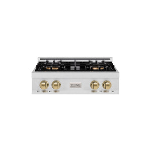 ZLINE Autograph Edition 30" Classic Gas Rangetop with 4 Burner DuoPro™ Cooktop in Satin Stainless Steel and Champagne Bronze Accents, PCRTSZ-30-CB