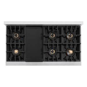 ZLINE Autograph 48" Classic Gas Rangetop with 8 Burner DuoPro™ Cooktop in Satin Stainless Steel and Matte Black Accents, PCRTSZ-48-MB