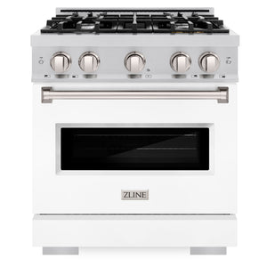ZLINE 30" 4.2 cu. ft. Classic Dual Fuel Range with 4 Burners in Stainless Steel with White Matte Door, CDR-WM-30