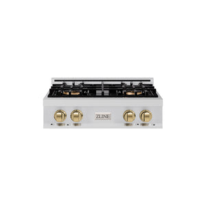ZLINE Autograph Edition 30" Classic Gas Rangetop with 4 Burner DuoPro™ Cooktop in Stainless Steel and Champagne Bronze Accents, PCRTZ-30-CB
