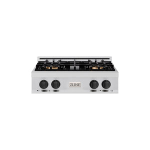 ZLINE Autograph Edition 30" Classic Gas Rangetop with 4 Burner DuoPro™ Cooktop in Stainless Steel and Matte Black Accents, PCRTZ-30-MB