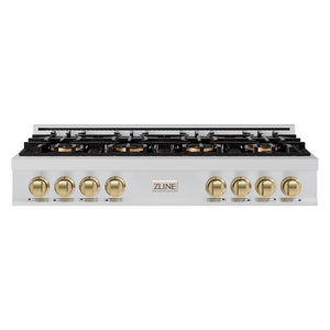 ZLINE Autograph 48" Classic Gas Rangetop with 8 Burner DuoPro™ Cooktop in Stainless Steel and Champagne Bronze Accents, PCRTZ-48-CB