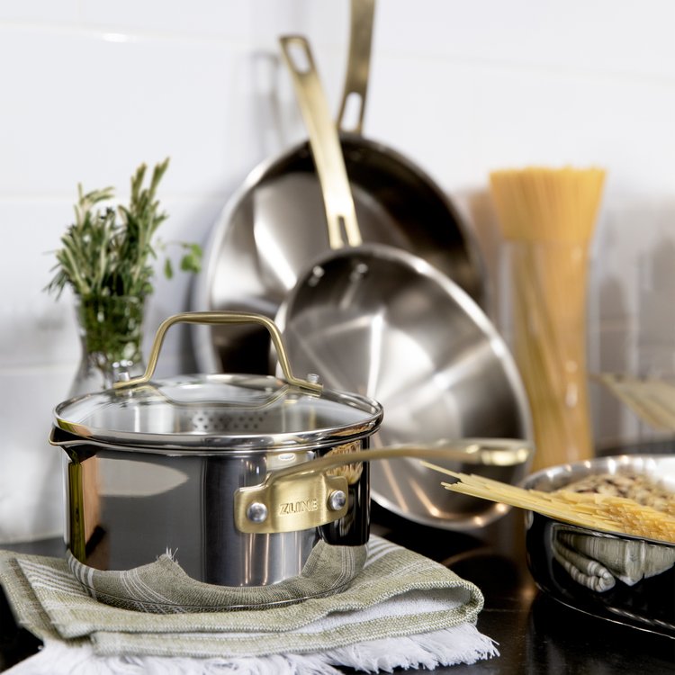 ZLINE 10 Piece Non-Toxic Stainless Steel and Nonstick Ceramic Cookware Set with Bronze Trim