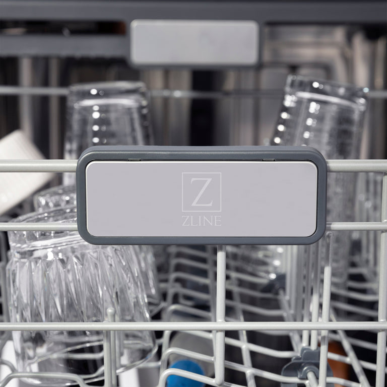 ZLINE Autograph Edition 24 In. 3rd Rack Top Touch Control Tall Tub Dishwasher in Black Stainless Steel with Champagne Bronze Handle, DWMTZ-BS-24-CB