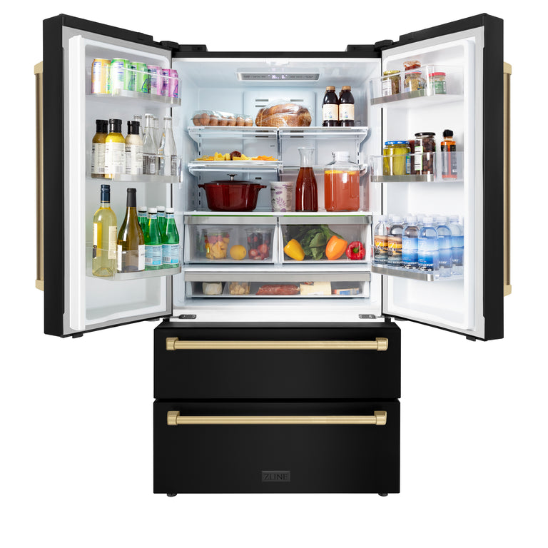 ZLINE 36" Autograph 22.5 cu. ft. Refrigerator with Ice Maker, Black Stainless, Bronze Accents, RFMZ-36-BS-CB