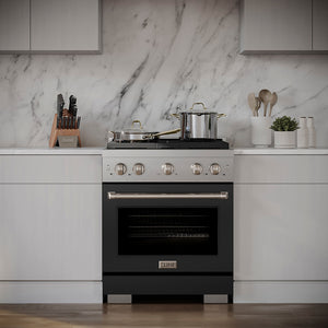 ZLINE 30" 4.2 cu. ft. Paramount Dual Fuel Range with 4 Burner DuoPro™ Cooktop and Electric Convection Oven with Black Matte Door, PSDR-BLM-30