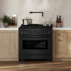 ZLINE 36" 5.2 cu. ft. Paramount Gas Range with 6 Burner DuoPro™ Cooktop and Convection Gas Oven in Black Stainless Steel, PSGRB-36
