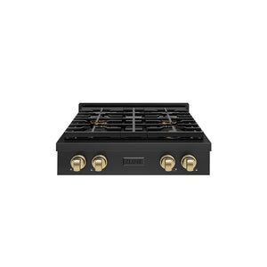 ZLINE Autograph 30" Paramount Gas Rangetop with 4 Burner DuoPro™ Cooktop in Black Stainless Steel and Champagne Bronze Accents, PSRTBZ-30-CB