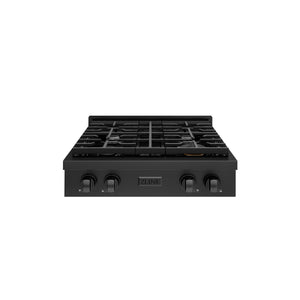 ZLINE Paramount 30" Gas Rangetop with 4 Burners and Porcelain Cooktop in Black Stainless Steel, SRTB30