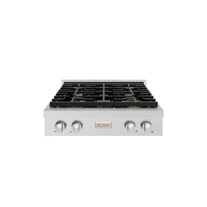 ZLINE Paramount 30" Gas Rangetop with 4 Burners and Porcelain Cooktop in Satin Stainless Steel, SRTS-30