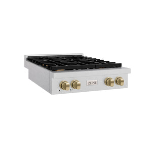 ZLINE 30" Autograph Paramount Gas Rangetop with 4 Burners and Porcelain Cooktop in Satin Stainless Steel with Champagne Bronze Accents, SRTSZ-30-CB