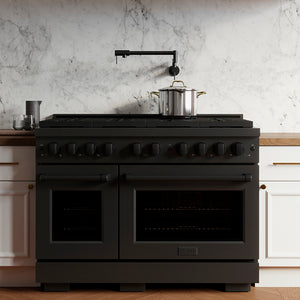 ZLINE 48" 6.7 cu. ft. Paramount Dual Fuel Range with 8 Burner DuoPro™ Cooktop and Dual Ovens in Black Stainless Steel, PSDRB-48