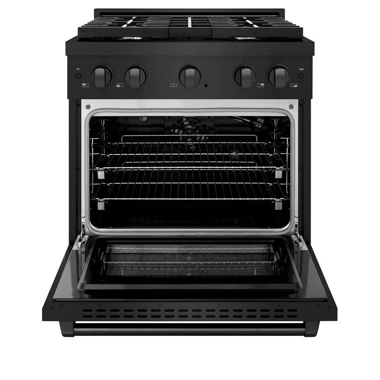 ZLINE 30" 4.2 cu. ft. Professional Gas Range with Convection Oven and 4 Burners in Black Stainless Steel, SGRB-30
