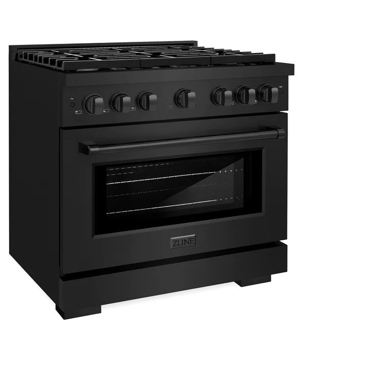 ZLINE 36" 5.2 cu. ft. Professional Gas Range with Convection Oven and 6 Burners in Black Stainless Steel, SGRB-36