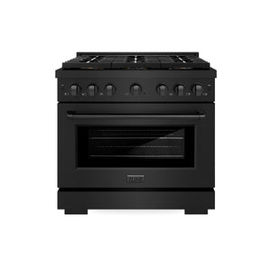 ZLINE 36" 5.2 cu. ft. Paramount Gas Range with 6 Burner DuoPro™ Cooktop and Convection Gas Oven in Black Stainless Steel, PSGRB-36