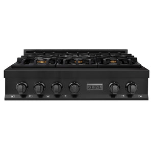ZLINE 36 in. Rangetop with 6 Gas Brass Burners in Black Stainless Steel, RTB-BR-36