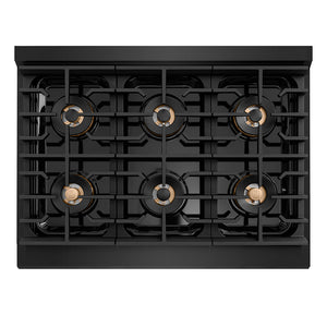 ZLINE Autograph 36" Paramount Gas Rangetop with 6 Burner DuoPro™ Cooktop in Black Stainless Steel and Champagne Bronze Accents, PSRTBZ-36-CB