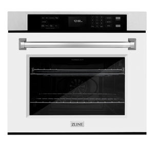 ZLINE 30" Professional True Convection Single Wall Oven with Air Fry and Self Clean in Satin Stainless Steel with White Matte Door, WASS-WM-30