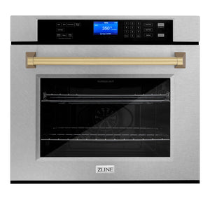 ZLINE 30" Autograph Professional True Convection Single Wall Oven with Air Fry and Self Clean in Satin Stainless Steel with Champagne Bronze Handle, WASSZ-30-CB