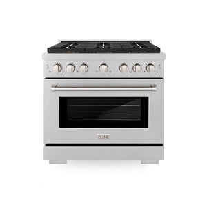 ZLINE 36" 5.2 cu. ft. Paramount Gas Range with 6 Burner DuoPro™ Cooktop and Convection Gas Oven in Satin Stainless Steel, PSGRS-36