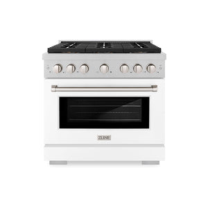 ZLINE 36" 5.2 cu. ft. Paramount Gas Range with 6 Burner DuoPro™ Cooktop and Convection Gas Oven in Satin Stainless Steel with White Matte Door, PSGRS-WM-36