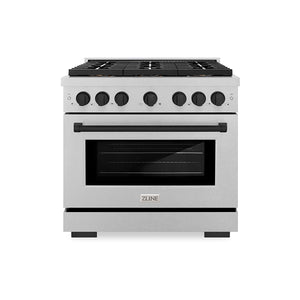 ZLINE Autograph Edition 36" 5.2 cu. ft. Paramount Gas Range with 6 Burner DuoPro™ Cooktop and Convection Gas Oven in Satin Stainless Steel and Matte Black Accents, PSGRSZ-36-MB