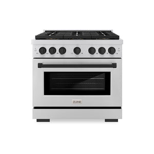 ZLINE Autograph 36" 5.2 cu. ft. Paramount Gas Range with 6 Burner DuoPro™ Cooktop and Convection Gas Oven in Stainless Steel and Matte Black Accents, PSGRZ-36-MB