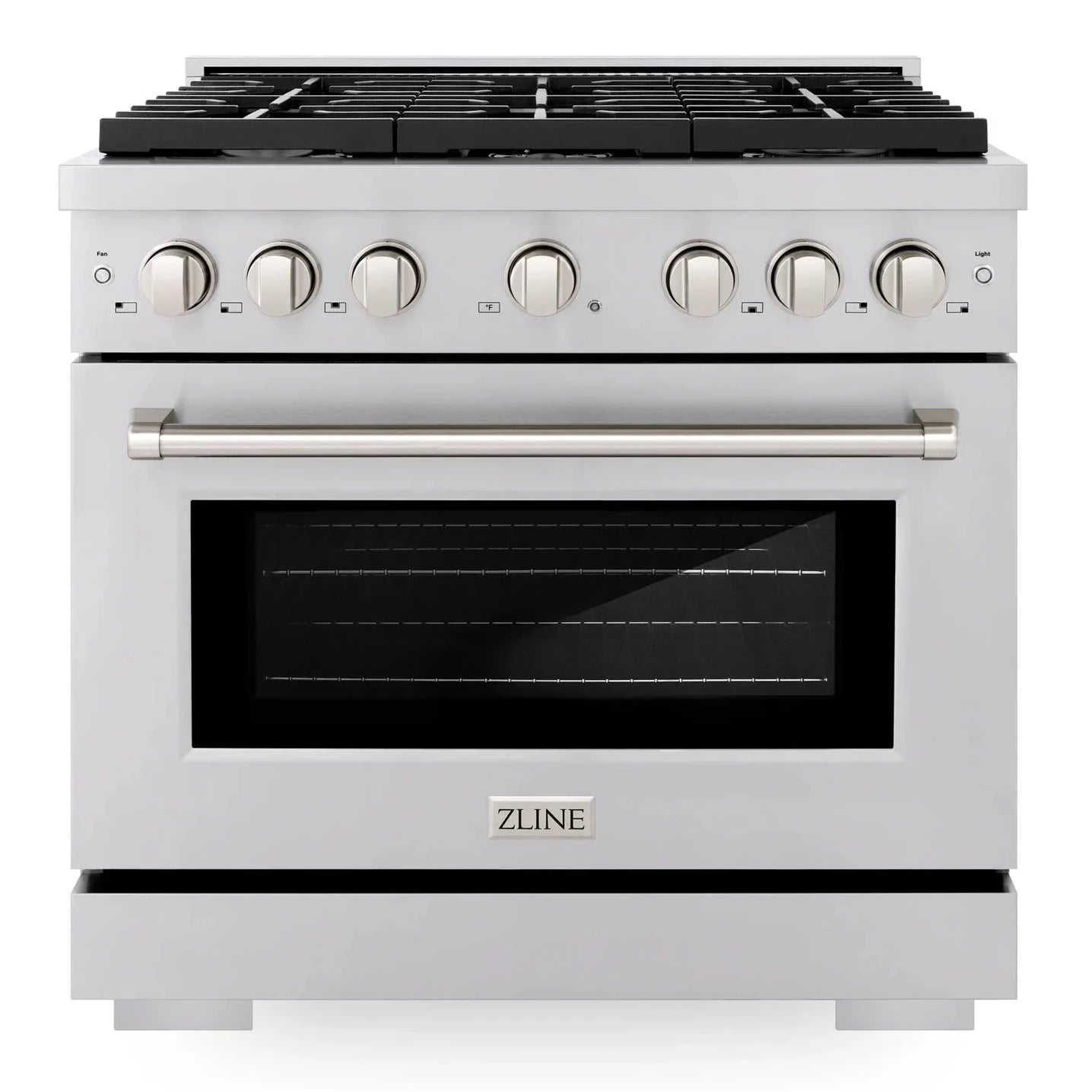 ZLINE KITCHEN & BATH Gas range 36-in 6 Burners 4.6-cu ft Convection Oven  Freestanding Natural Gas Range (Durasnow Stainless Steel with Red Gloss  Door) at