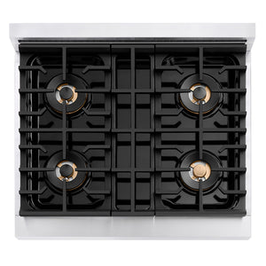ZLINE Autograph Edition 30" Paramount Gas Rangetop with 4 Burner DuoPro™ Cooktop in Stainless Steel and Polished Gold Accents, PSRTZ-30-G