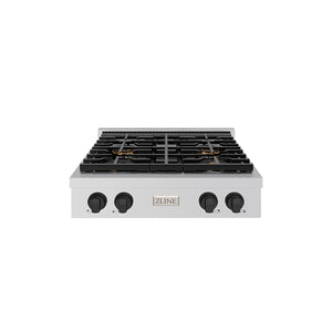 ZLINE Autograph Edition 30" Paramount Gas Rangetop with 4 Burner DuoPro™ Cooktop in Stainless Steel and Matte Black Accents, PSRTZ-30-MB