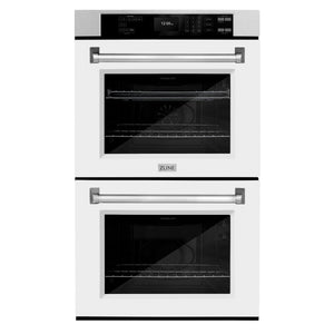 ZLINE 30" Professional True Convection Double Wall Oven with Air Fry and Self Clean in Satin Stainless Steel with White Matte Doors, WADS-WM-30