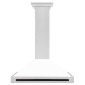 ZLINE Autograph 36" Convertible Satin Stainless Steel Wall Mount Range Hood with White Matte Shell and Matte Black Handle, KB4SNZ-WM36-MB
