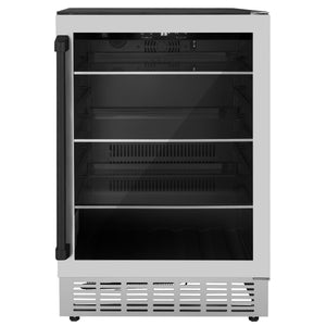 ZLINE Autograph 24" Monument 154 Can Beverage Fridge in Stainless Steel with Black Accents, RBVZ-US-24-MB