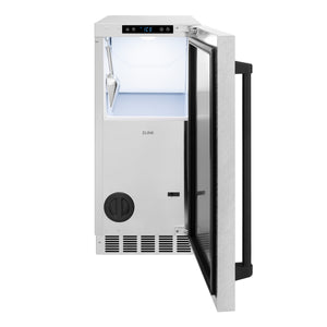 ZLINE Autograph 15" Touchstone Clear Cube Ice Maker with Drain Pump and Satin Stainless Steel Door with Matte Black Handle, ICCDZ-SN-15-MB