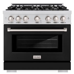 ZLINE 36" 5.2 cu. ft. Select Dual Fuel Range with 6 Burners in Stainless Steel with Black Matte Door, HDR-BLM-36