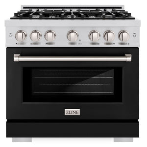 ZLINE 36" 5.2 cu. ft. Select Gas Range with 6 Burners in Stainless Steel with Black Matte Door, HGR-BLM-36