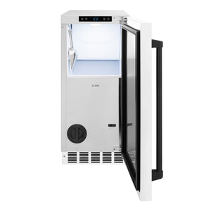 ZLINE Autograph 15" Touchstone Clear Cube Ice Maker with Drain Pump and White Matte Door with Matte Black Handle, ICCDZ-WM-15-MB