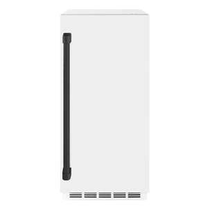 ZLINE Autograph 15" Touchstone Clear Cube Ice Maker with Drain Pump and White Matte Door with Matte Black Handle, ICCDZ-WM-15-MB
