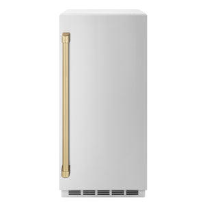 ZLINE Autograph 15" Touchstone Clear Cube Ice Maker with Drain Pump and Solid Stainless Steel Door with Champagne Bronze Handle, ICCDZ-ST-15-CB