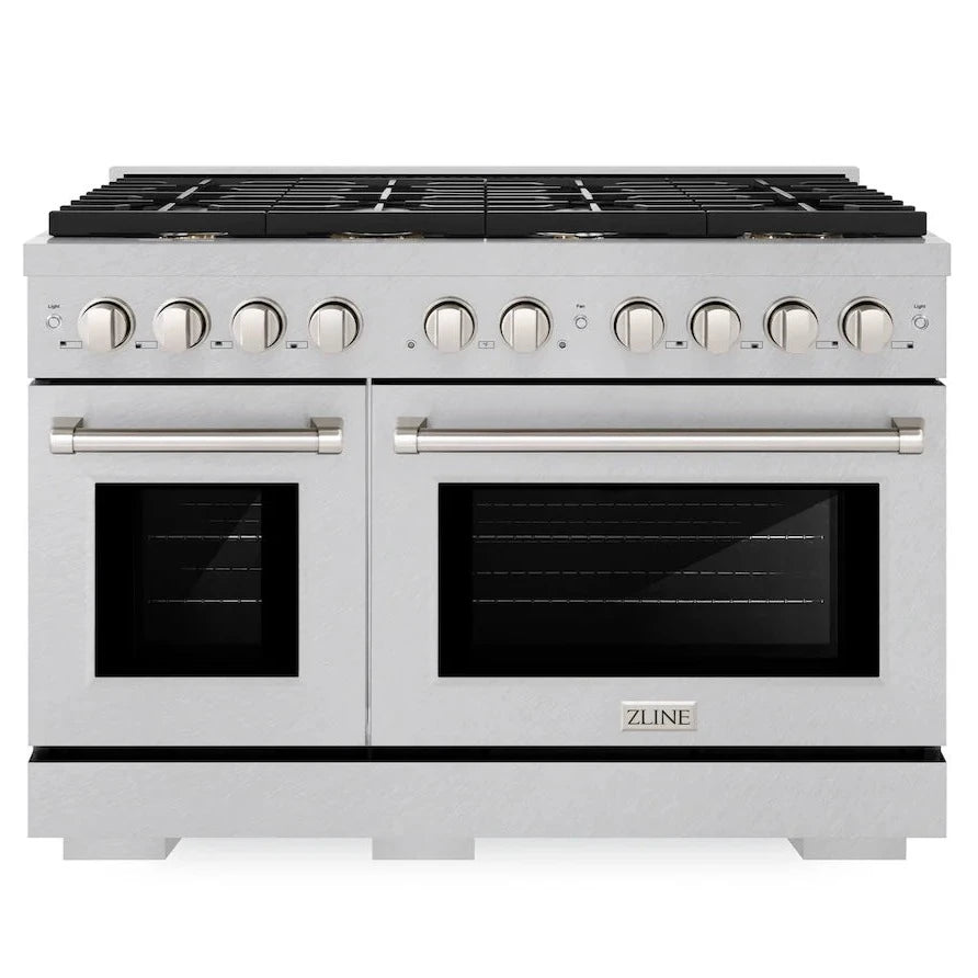 Front view of the ZLINE 48-inch double oven gas range.