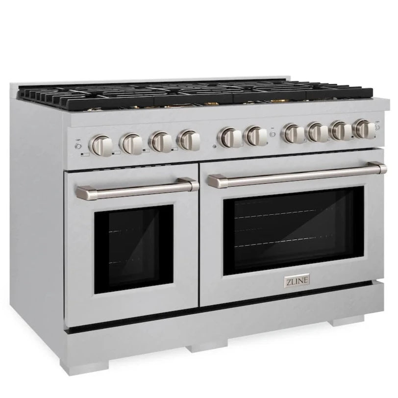 Hero shot of the ZLINE 48-inch double oven gas range showcasing its design.
