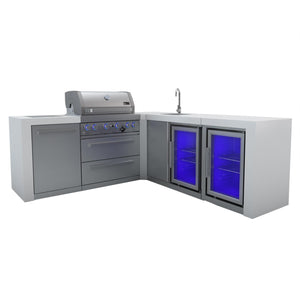 Mont Alpi 400 Deluxe Island Grill with Beverage Center, 90 Degree Corner and Fridge Cabinet, MAi400-DBEV90FC
