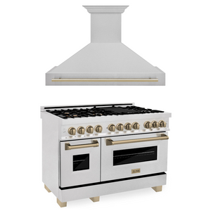 ZLINE Autograph Package - 48 In. Dual Fuel Range and Range Hood in Satin Stainless Steel with Champagne Bronze Accents, 2AKPR-RASRH48-CB