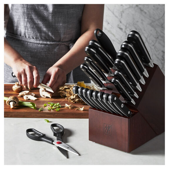 ZWILLING 22pc Knife Block Set w/ 8 Stamped Z Gourmet Steak Knives, Pro Series