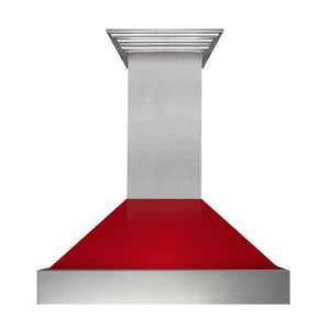 ZLINE 30" Ducted Satin Stainless Steel Wall Mount Range Hood with Red Gloss Shell, 8654RG-30